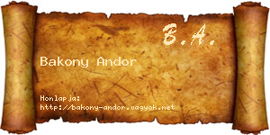 Bakony Andor névjegykártya